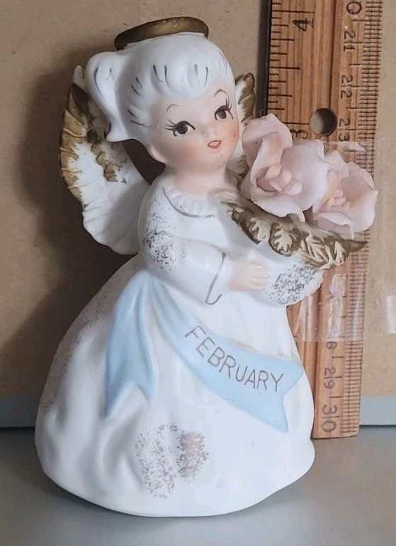 Vintage Lefton FEBRUARY BIRTHDAY ANGEL FIGURINE Made In Japan 