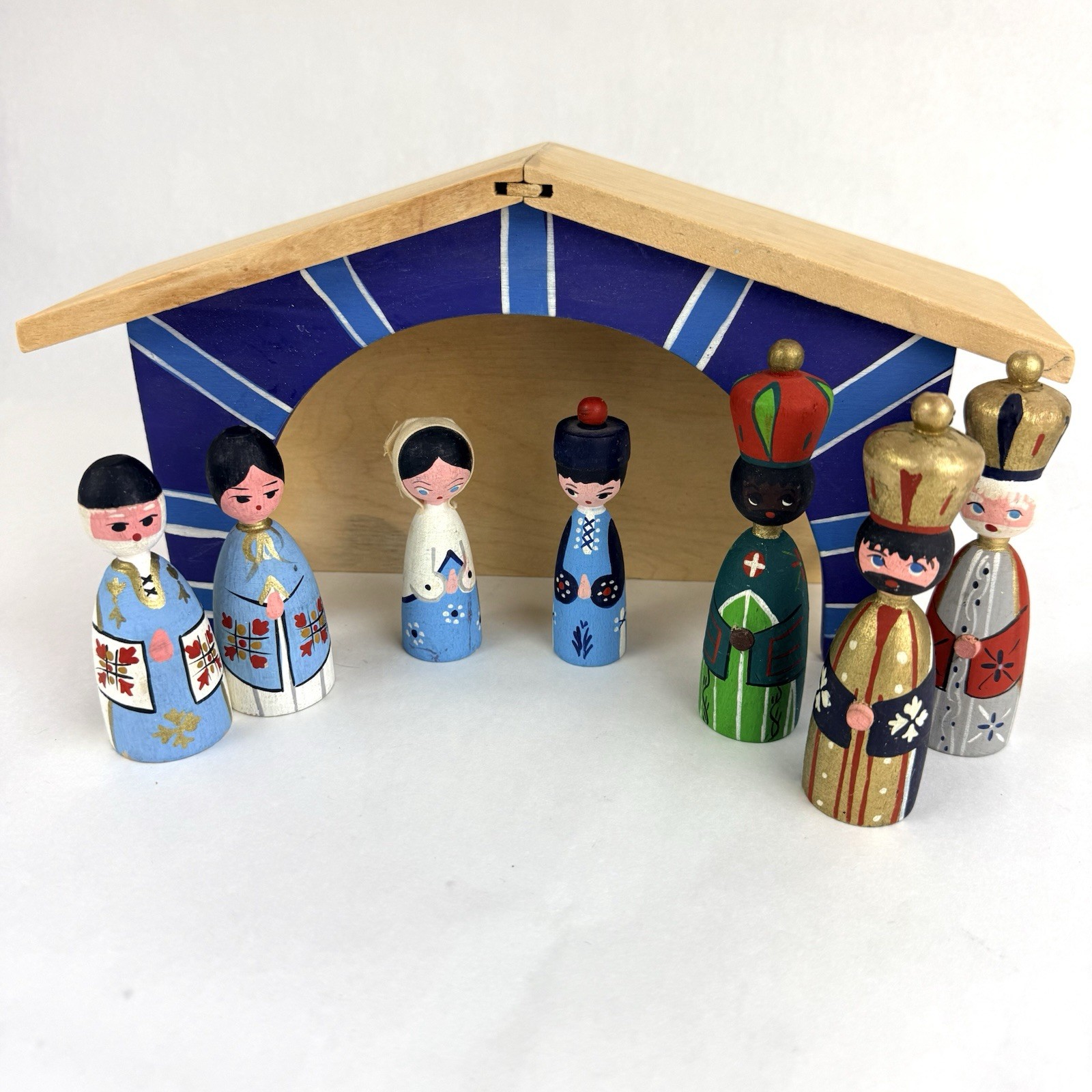 Vtg Danish Nativity Set Stable 60s Denmark Bogense Trackunst 8 Pc Wooden Read
