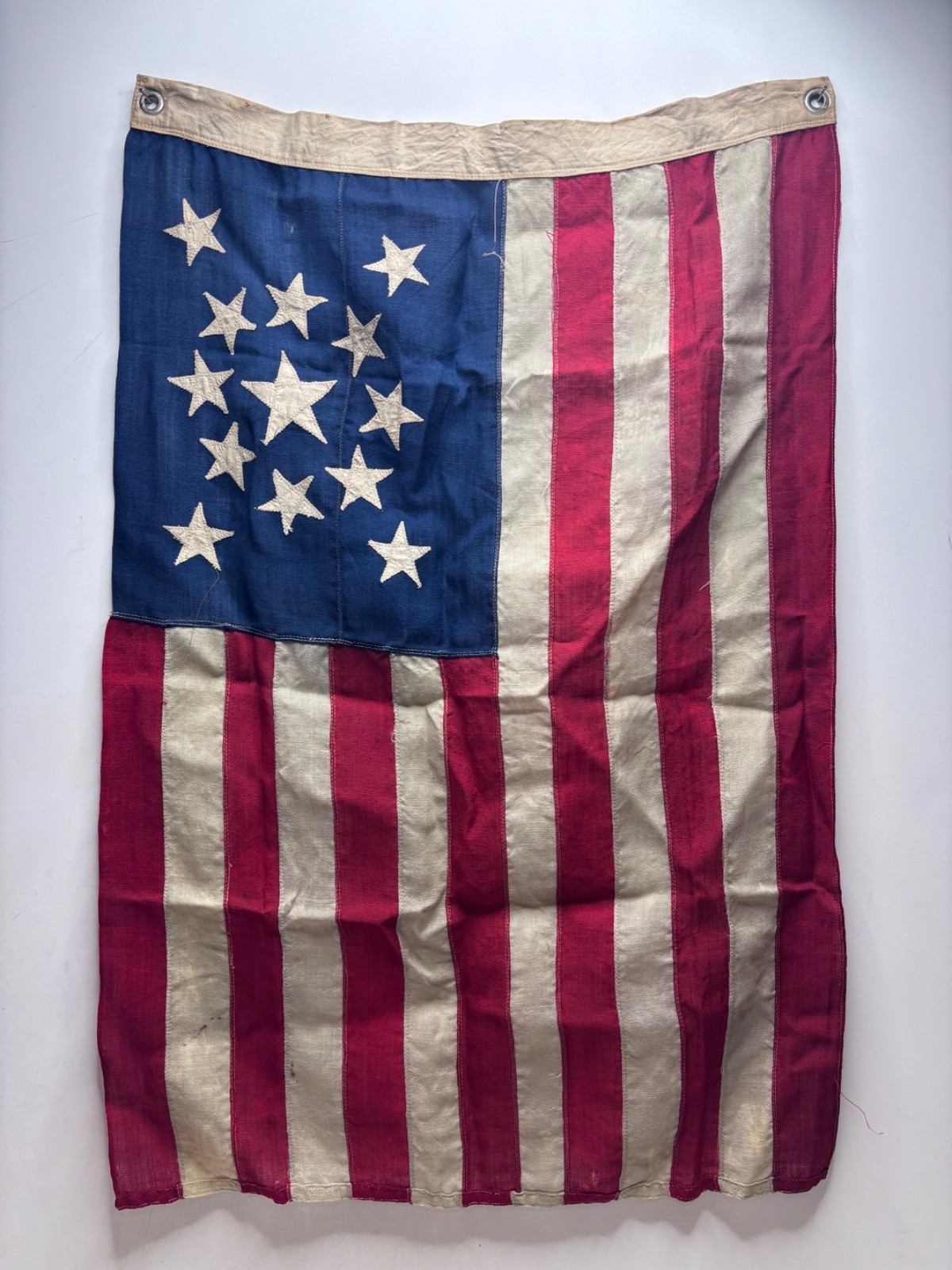 Antique American Flag 13 Star Medallion Sewn 24x36” Late/Early 1800s-1900
