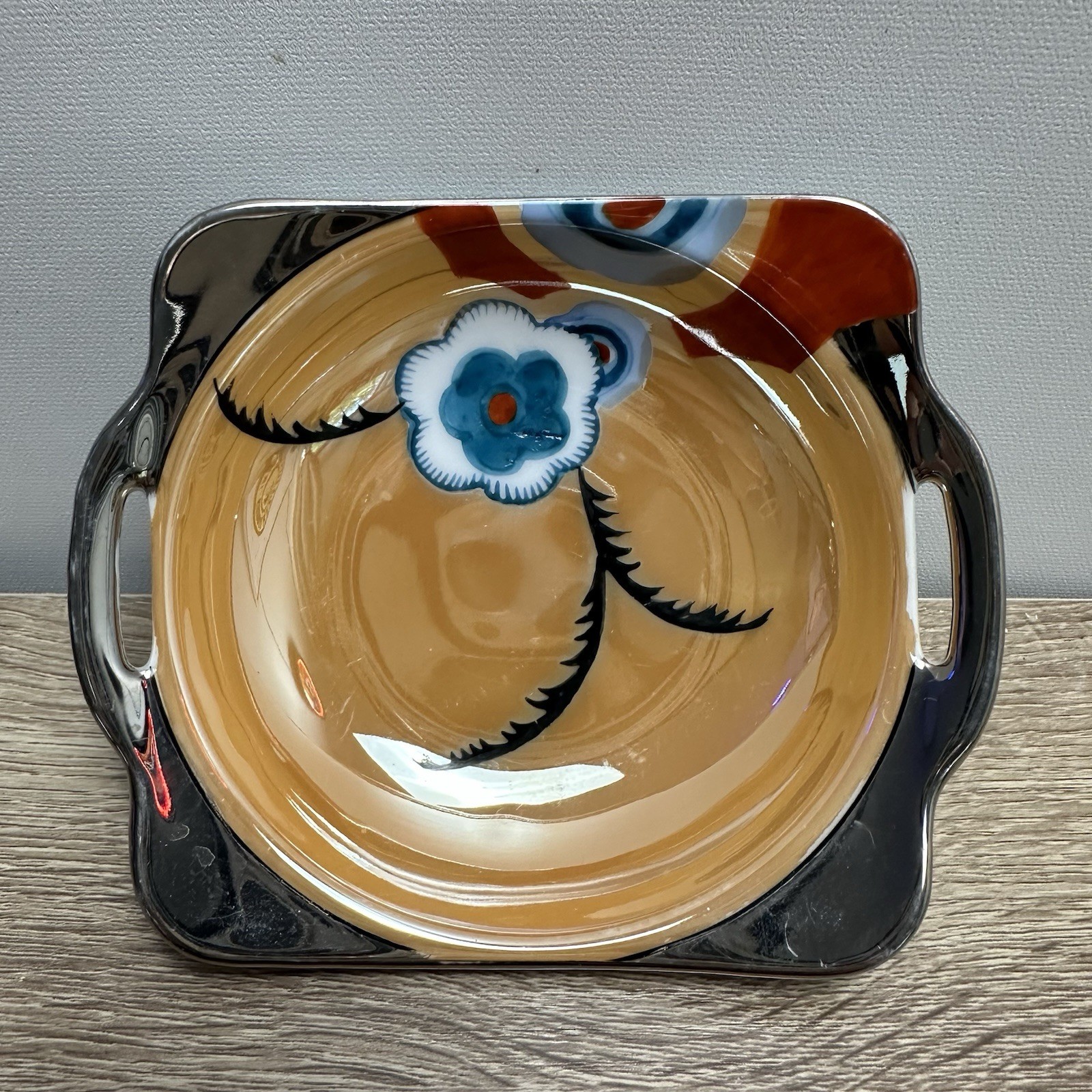 Noritake M Wreath Vintage Hand Painted Blue Lusterware Single Rest Ashtray