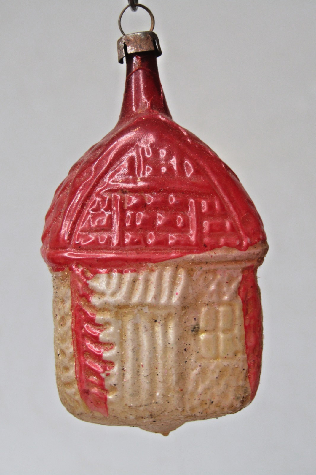 Antique VTG Blown Glass Embossed VILLAGE HOUSE Christmas Ornament Germany