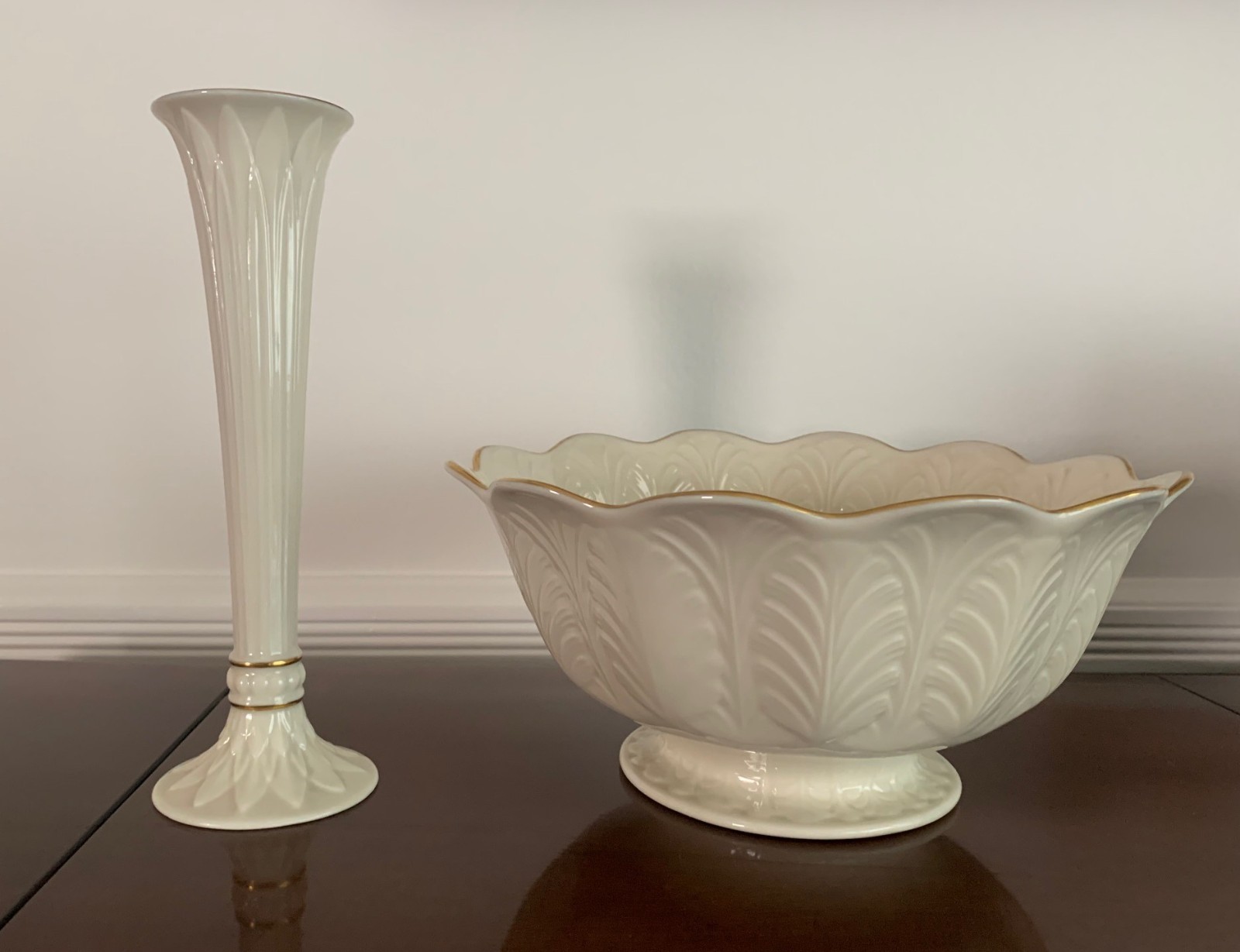 Two Vintage Lenox Pieces  Tivoli  Bud Vase Greenfield Bowl  Gold Trim