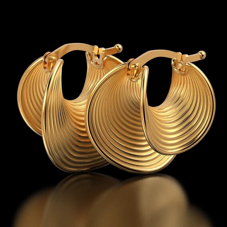 Italian 18K Yellow Gold Over Everyday Style Modern Hoops Earrings For Women's