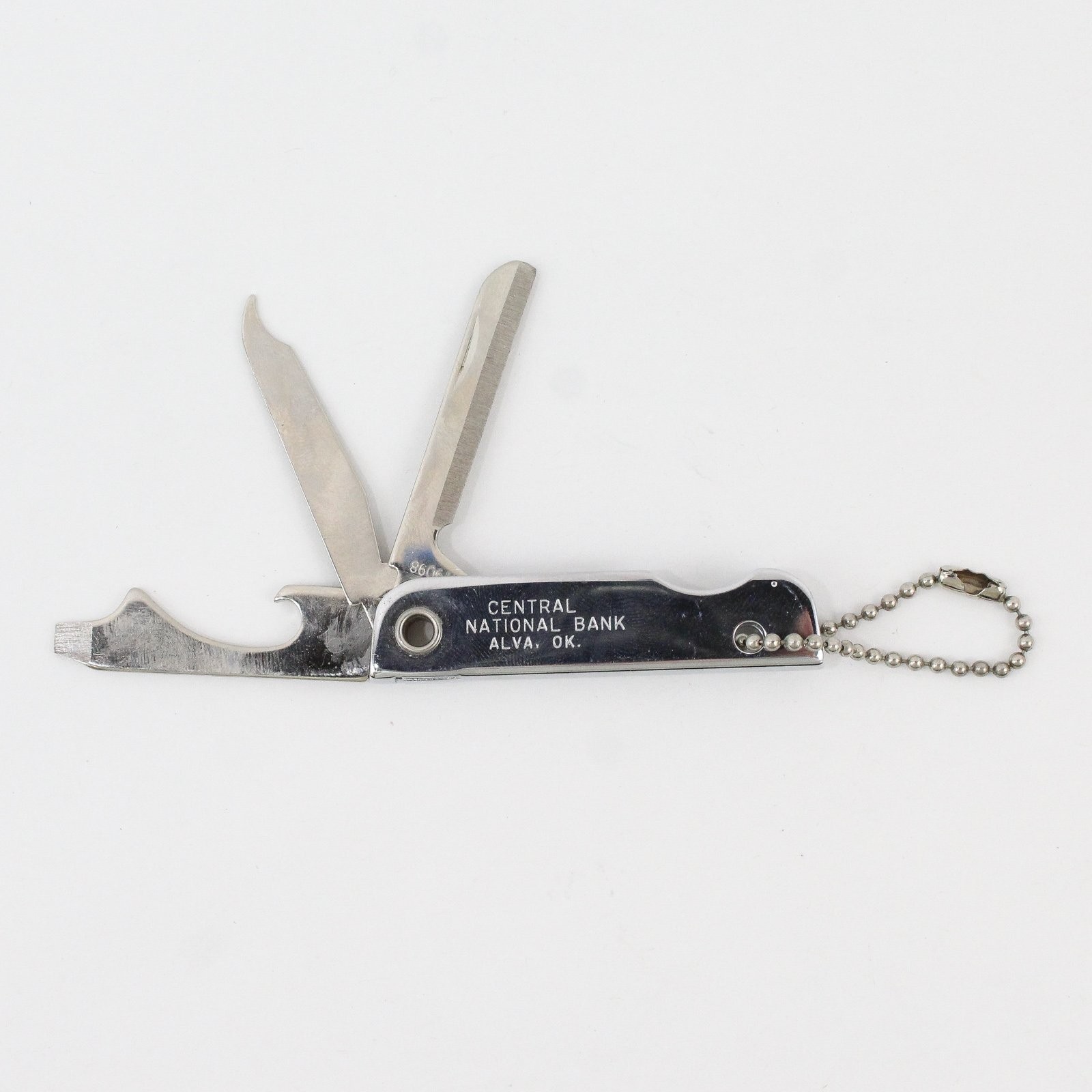 Central National Bank Alva OK Advertising Pocket Knife Bottle Opener Keychain