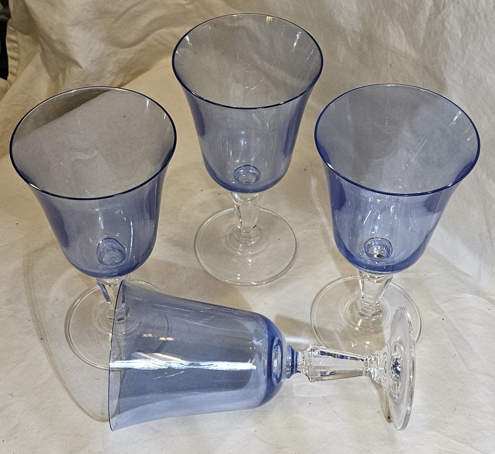 4 Miller Rogaska Alfresco Blue Crystal Water Goblets 7.25\