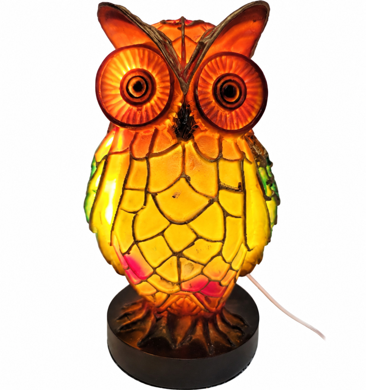 3D Owl Table Lamp Stained Glass Style Resin Night Light Retro Desk Accent Lamp