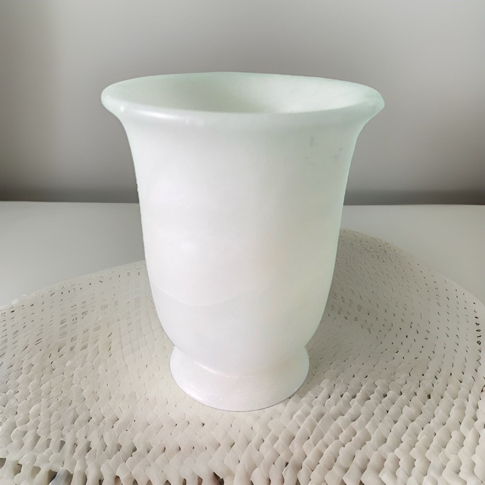 Neiman Marcus Authentic Alabaster Hand Carved In Italy Bathroom Water Cup Vase
