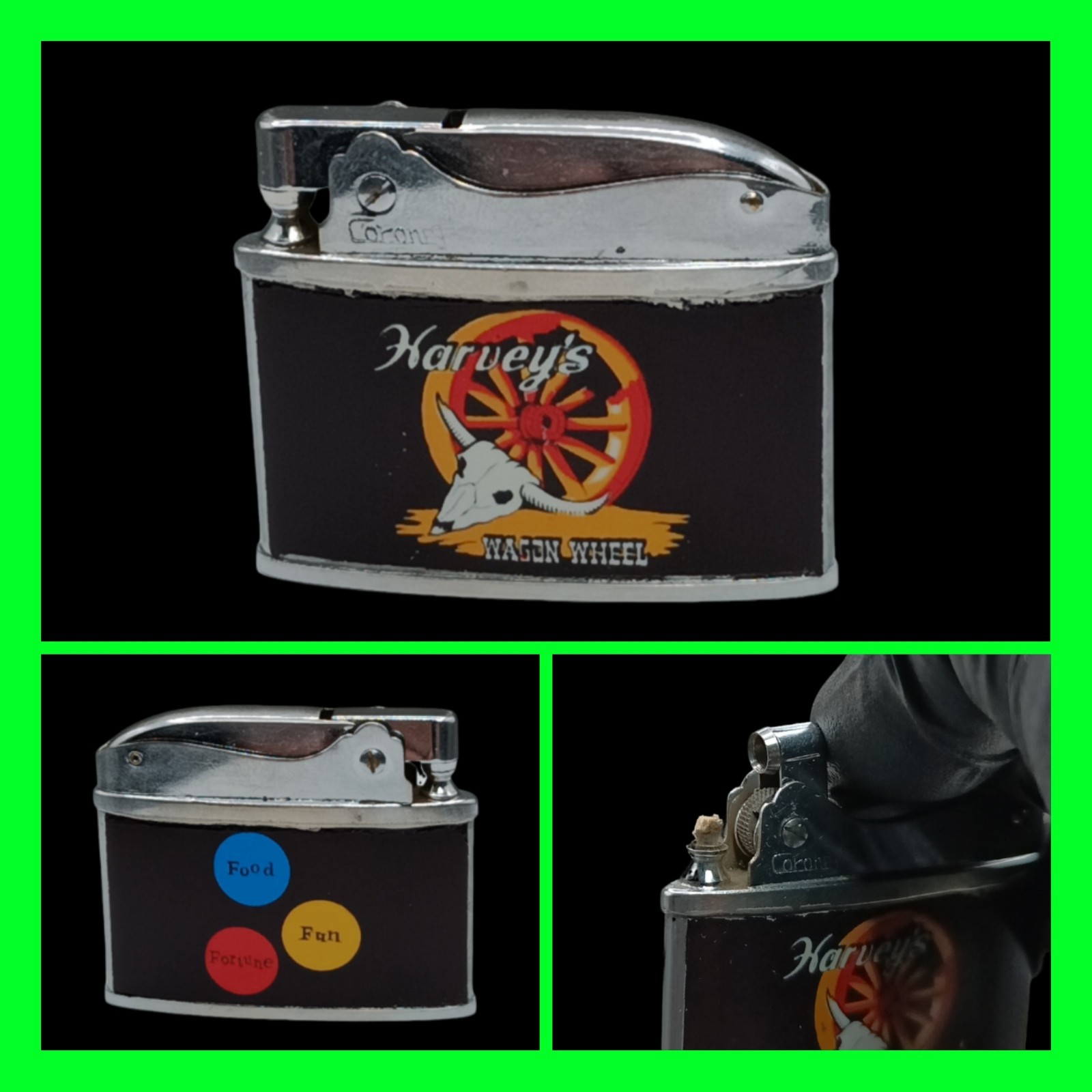 Vintage UNFIRED Harvey\'s Casino Lake Tahoe, Nevada Flat Ad Lighter Working Cond.
