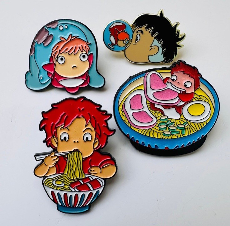 Ponyo Enamel Pins Set Of 4 Cute Chibi Anime Boat Sea Characters Collection