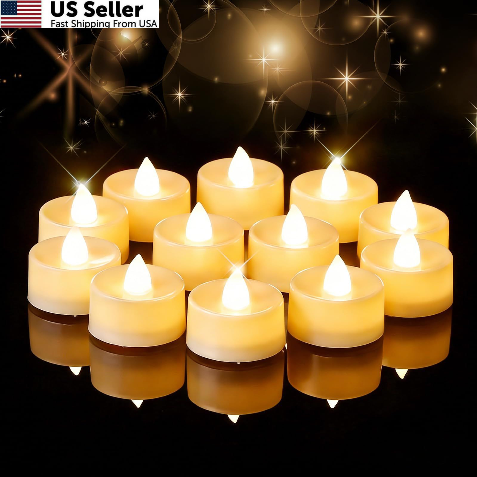 Amagic 12/24/50/100/150 Pack Battery Operated Tea Lights 12 Pcs, White Amagic 12/24/50/100/150 Pack Battery Operated Tea Lights 12 Pcs, White