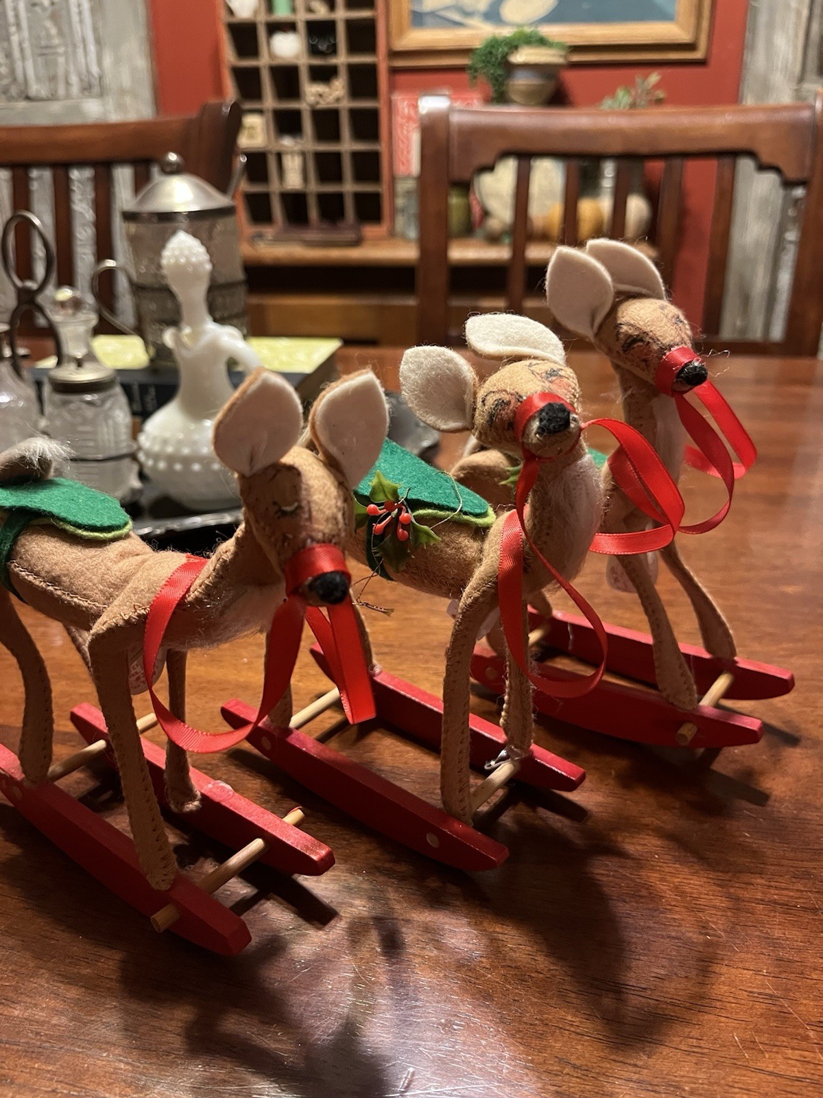 Vintage Annalee Mobilitee Reindeer Rocking Horse Lot of 3 1980s Christmas