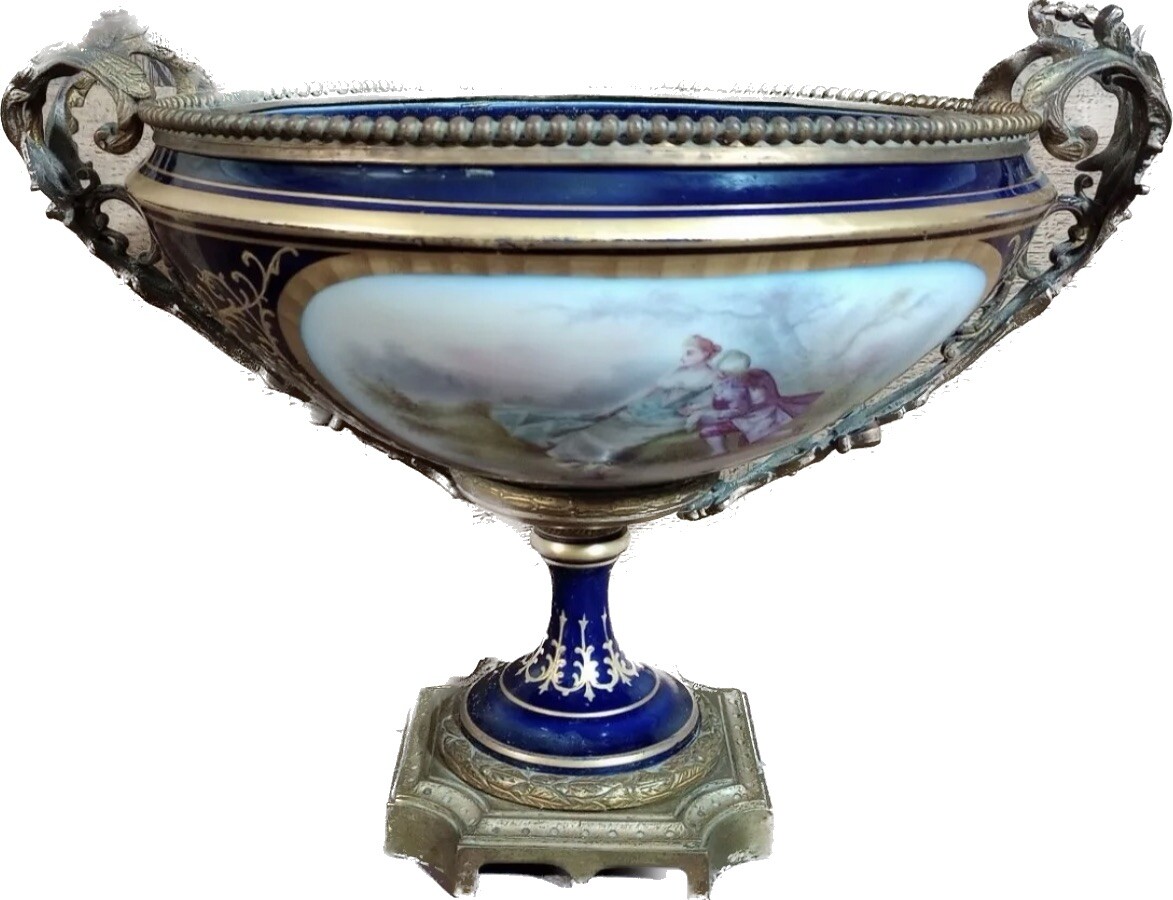 19th Century French Sevres Royal Blue Large Centerpiece Ormolu mounted signed