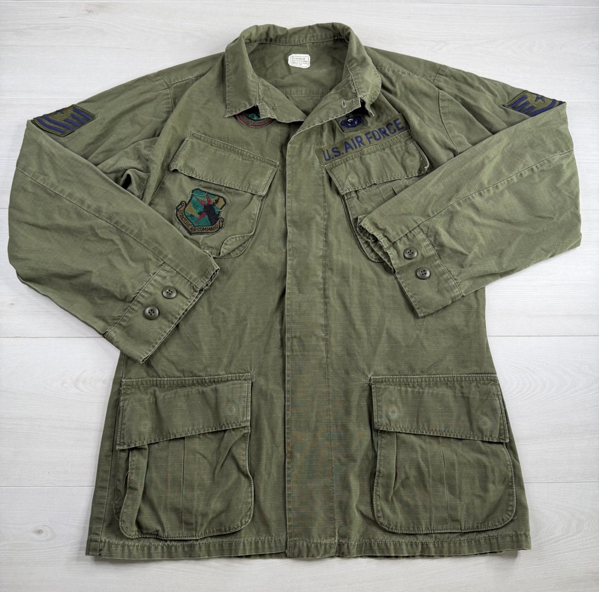 Vtg Vietnam Era Jungle Jacket US Air Force Green Ripstop Slant Pockets Men M Reg