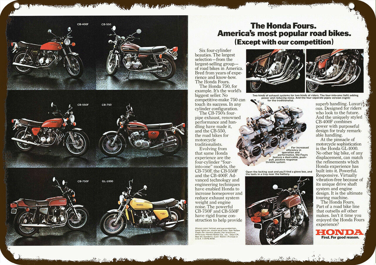 1976 HONDA CB-750 CB-550 CB400 GL1000 Motorcycle DECORATIVE REPLICA METAL SIGN 1976 HONDA CB-750 CB-550 CB400 GL1000 Motorcycle DECORATIVE REPLICA METAL SIGN