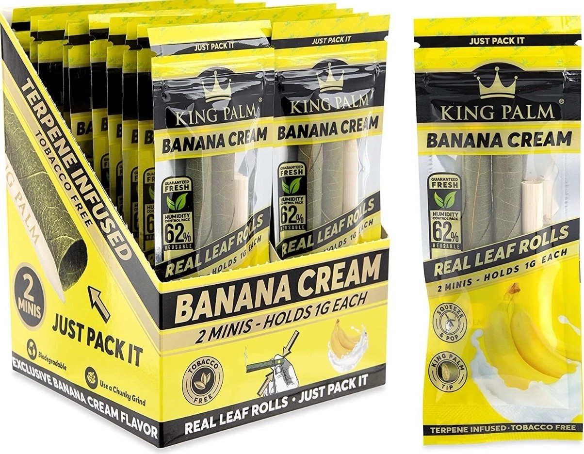 King Palm | Mini | Banana Cream| Palm Leaf Rolls | 20 Packs of 2 Each = 40 Rolls