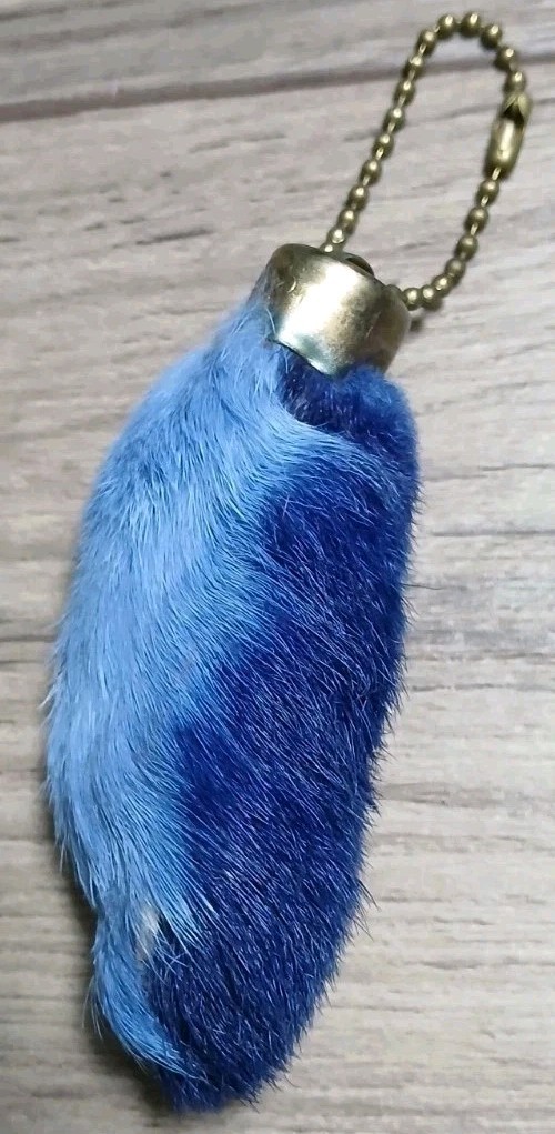 3” 1960s LUCKY Charm USA Vintage Real RABBIT'S FOOT Keychain Blue Large Hippie 