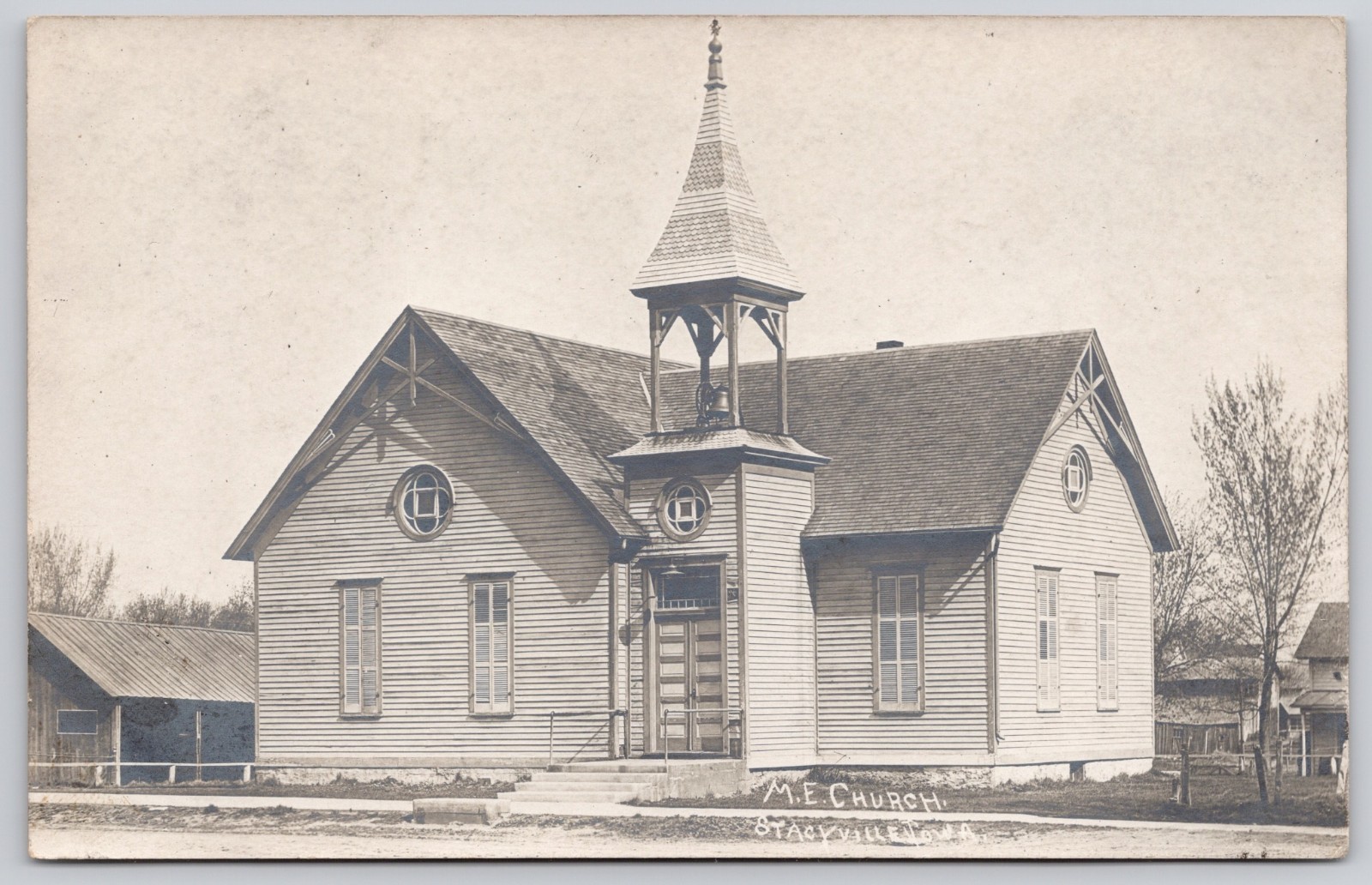 M E Church Stacyville Iowa IA Homecoming Note RPPC Postcard c1920s