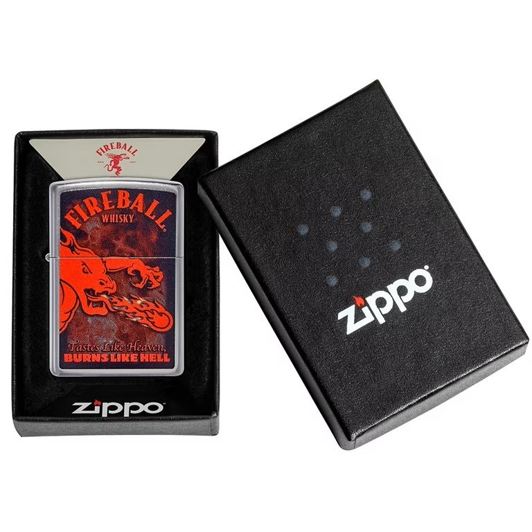Zippo 49308 Fireball Whiskey Burns Like Hell Street Chrome Lighter Windproof NEW Zippo 49308 Fireball Whiskey Burns Like Hell Street Chrome Lighter Windproof NEW