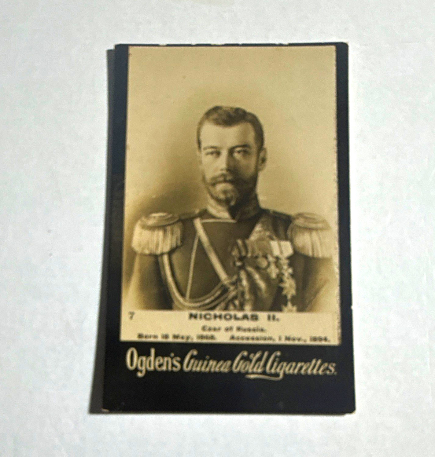 1901 Ogden’s Guinea Gold #7 Nicholas II Czar Russia Antique Tobacco Card 1901 Ogden’s Guinea Gold #7 Nicholas II Czar Russia Antique Tobacco Card