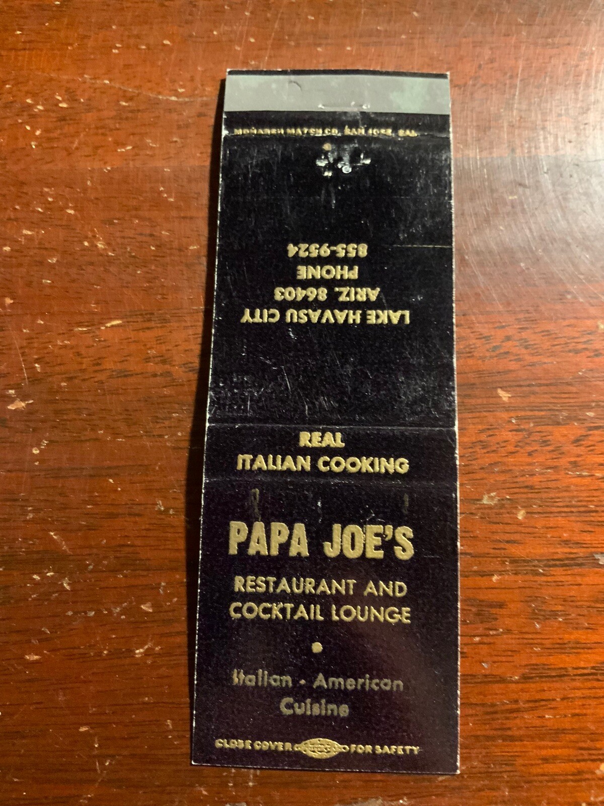 Papa Joe\'s Italian-American Restaurant Lake Havasu City AZ Vintage Matchcover Papa Joe\'s Italian-American Restaurant Lake Havasu City AZ Vintage Matchcover