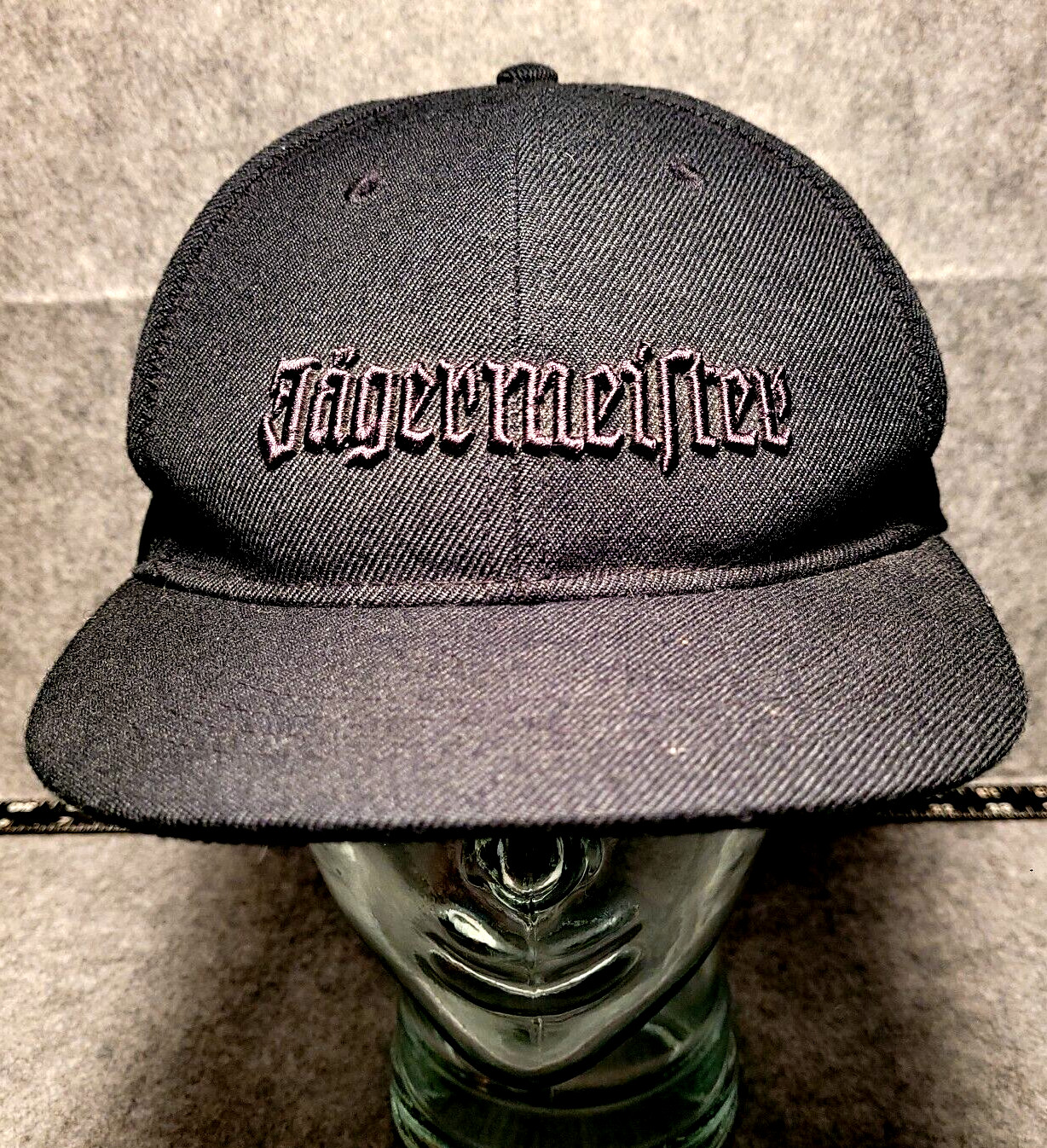 JAGERMEISTER Wool/Cotton Baseball Cap Hat Flat Bill Black On Black  M/L