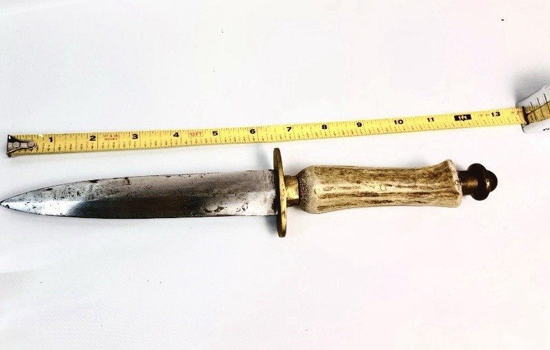 Vintage Handmade Antler Handle Dagger 12in Full Tang Brass Guard Collector