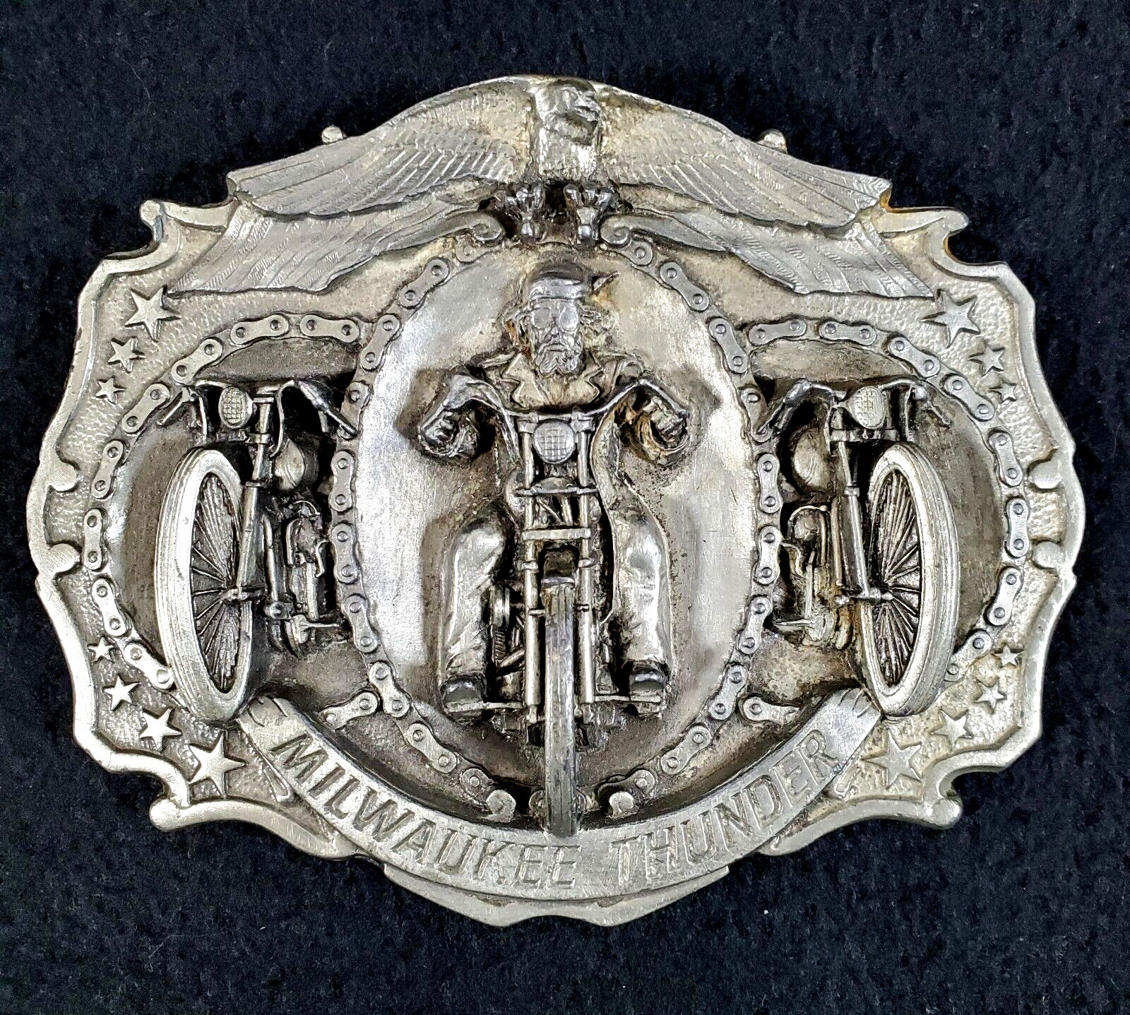 Vintage 1987 Bergamot M-190 Milwaukee Thunder Motorcycle Belt Buckle USA Vintage 1987 Bergamot M-190 Milwaukee Thunder Motorcycle Belt Buckle USA