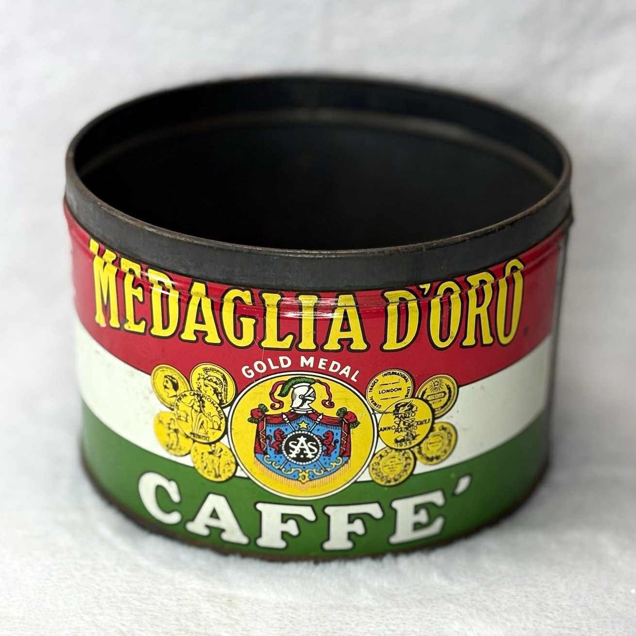 Medaglia d'Oro Vintage Espresso Coffee Advertising Tin Can Red White Green As-Is
