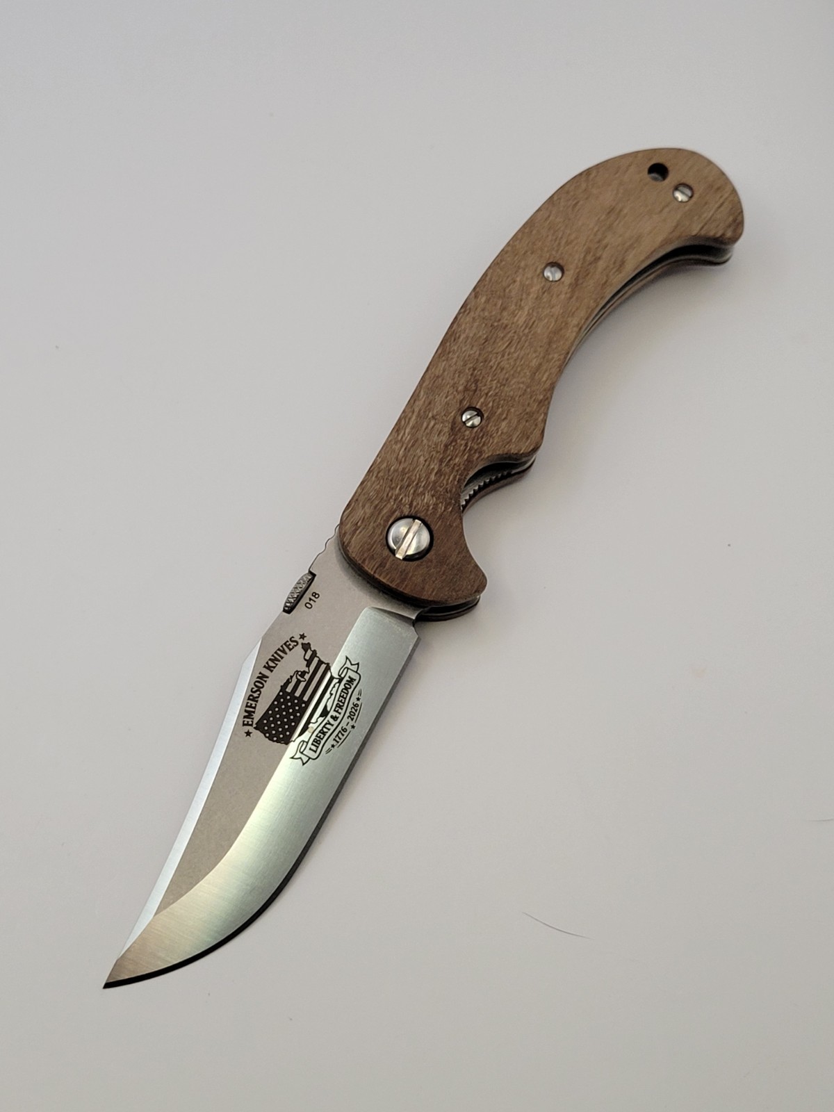 Emerson Knives Liberty & Freedom 1776 Tiger Maple Wood Production Folding Knife