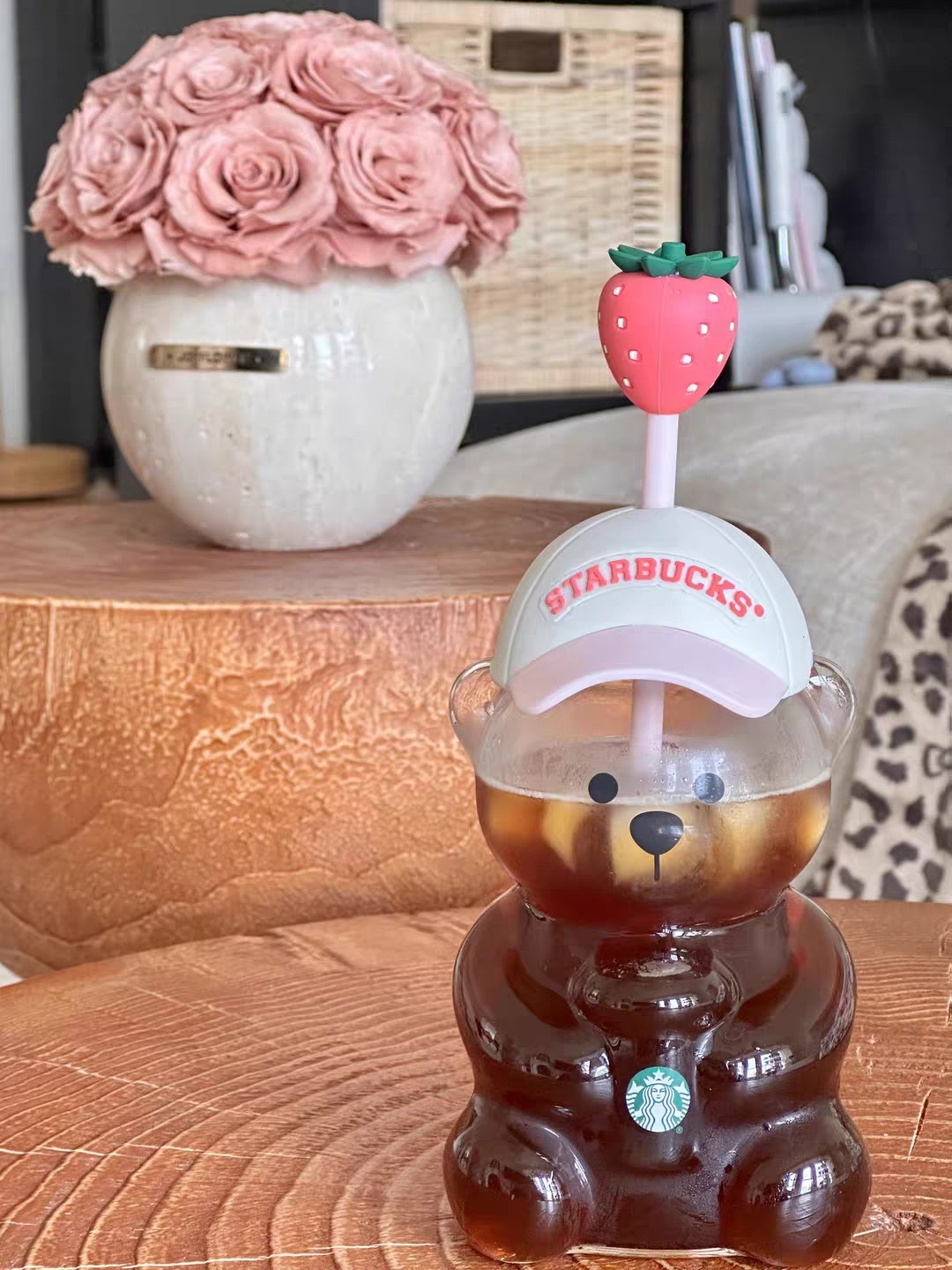 Starbucks Cute Bear Shaped Cold Cup W/ Baseball Cap Reusable Iced Coffee Tumbler