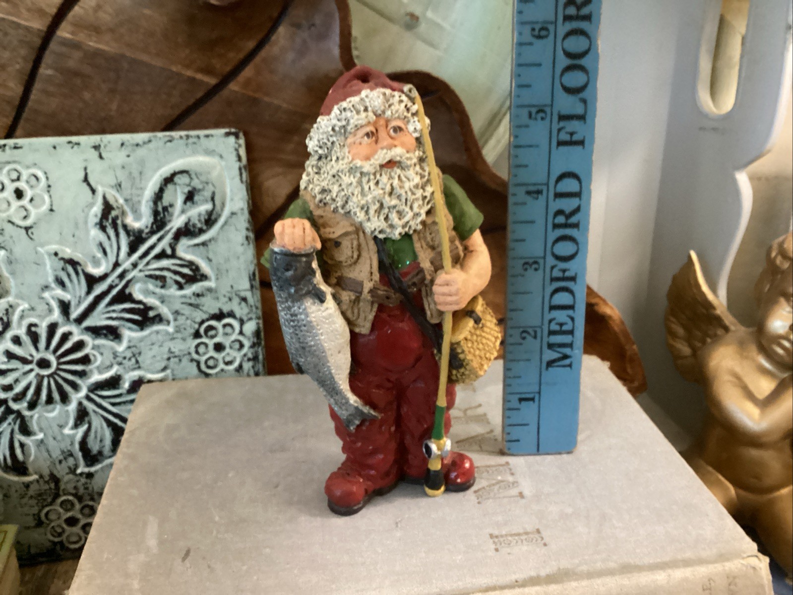 Vintage 1997 June McKenna Flat Back Country Santa Fisherman Ornament Figurine Vintage 1997 June McKenna Flat Back Country Santa Fisherman Ornament Figurine