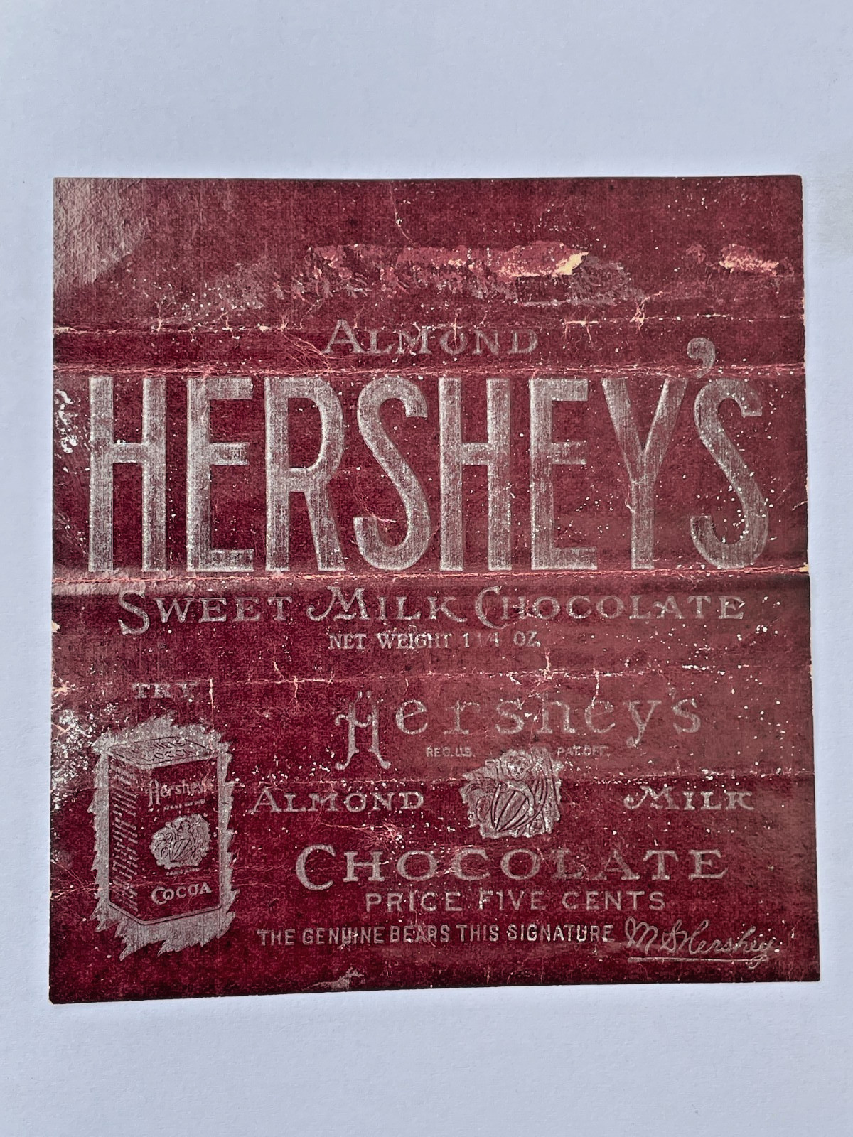 1912 - 1926 Vintage Hershey's Candy Bar Wrapper 1 1/4 oz Label 5 Cents - Rare - 1912 - 1926 Vintage Hershey's Candy Bar Wrapper 1 1/4 oz Label 5 Cents - Rare -