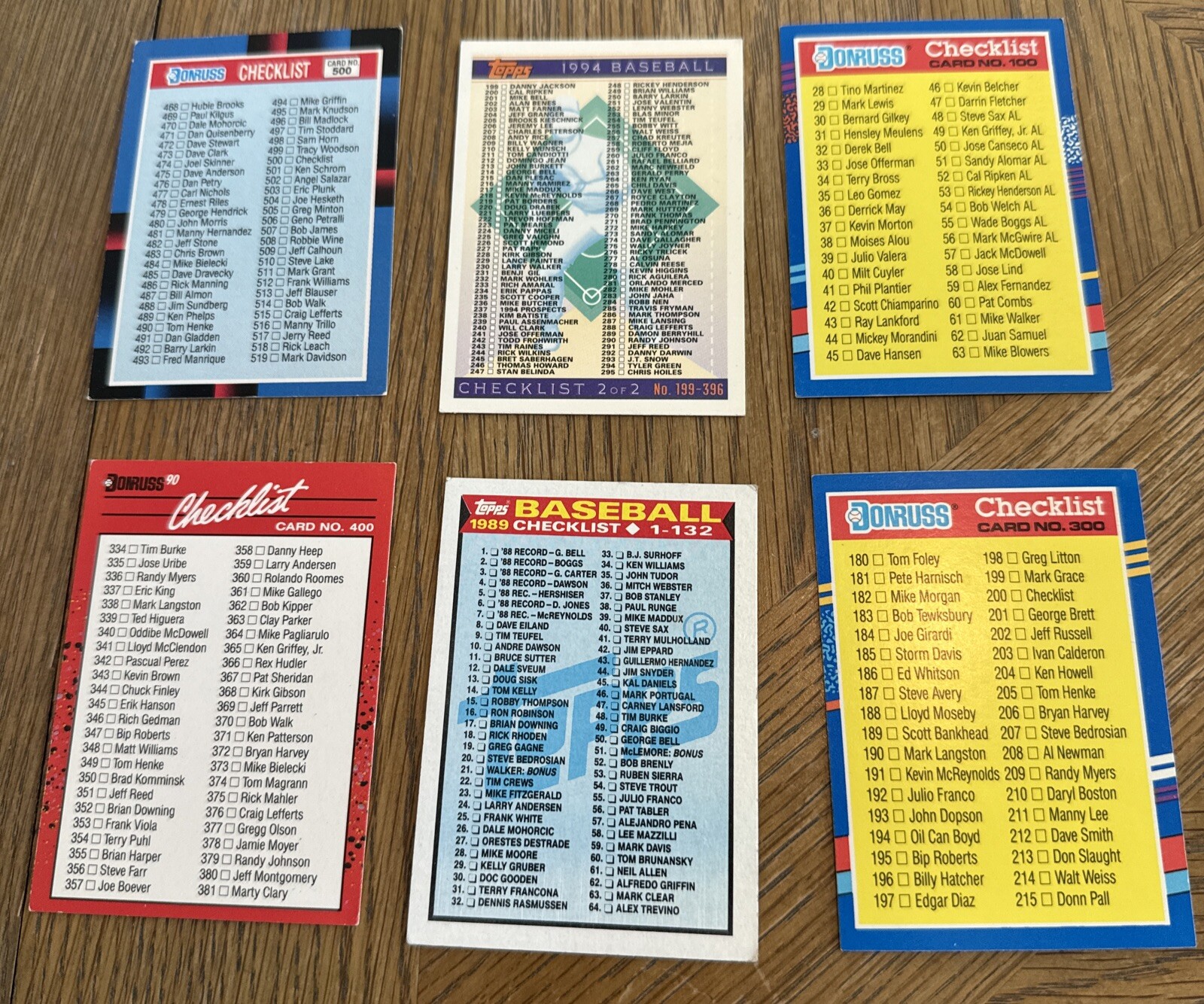 Lot Of 6 Checklist Cards Including 1989 Topps Checklist 1-132 #118 & Donruss Lot Of 6 Checklist Cards Including 1989 Topps Checklist 1-132 #118 & Donruss
