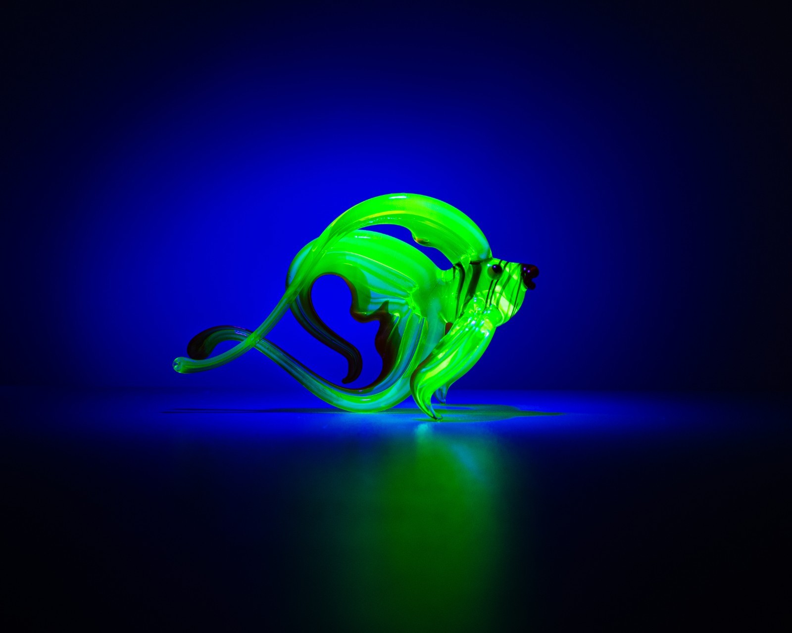 Bronze Green Uranium Glass Fish Sculpture UV Reactive Art Figurine Unique