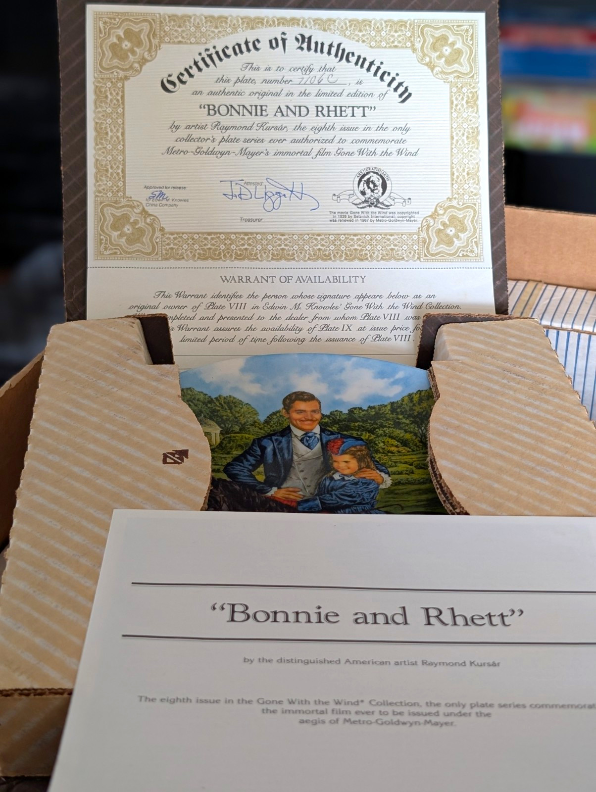 Knowles Gone With the Wind Collection Plate VIII Bonnie & Rhett COA Ltd Ed