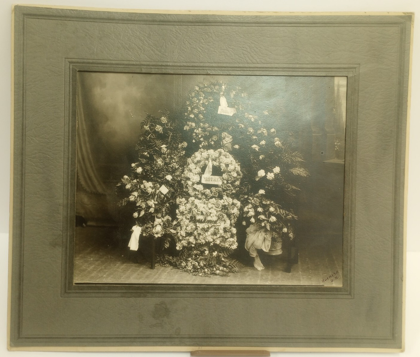 Antique Large Format Funeral Mourning Floral Photo Husband/Father/Brother