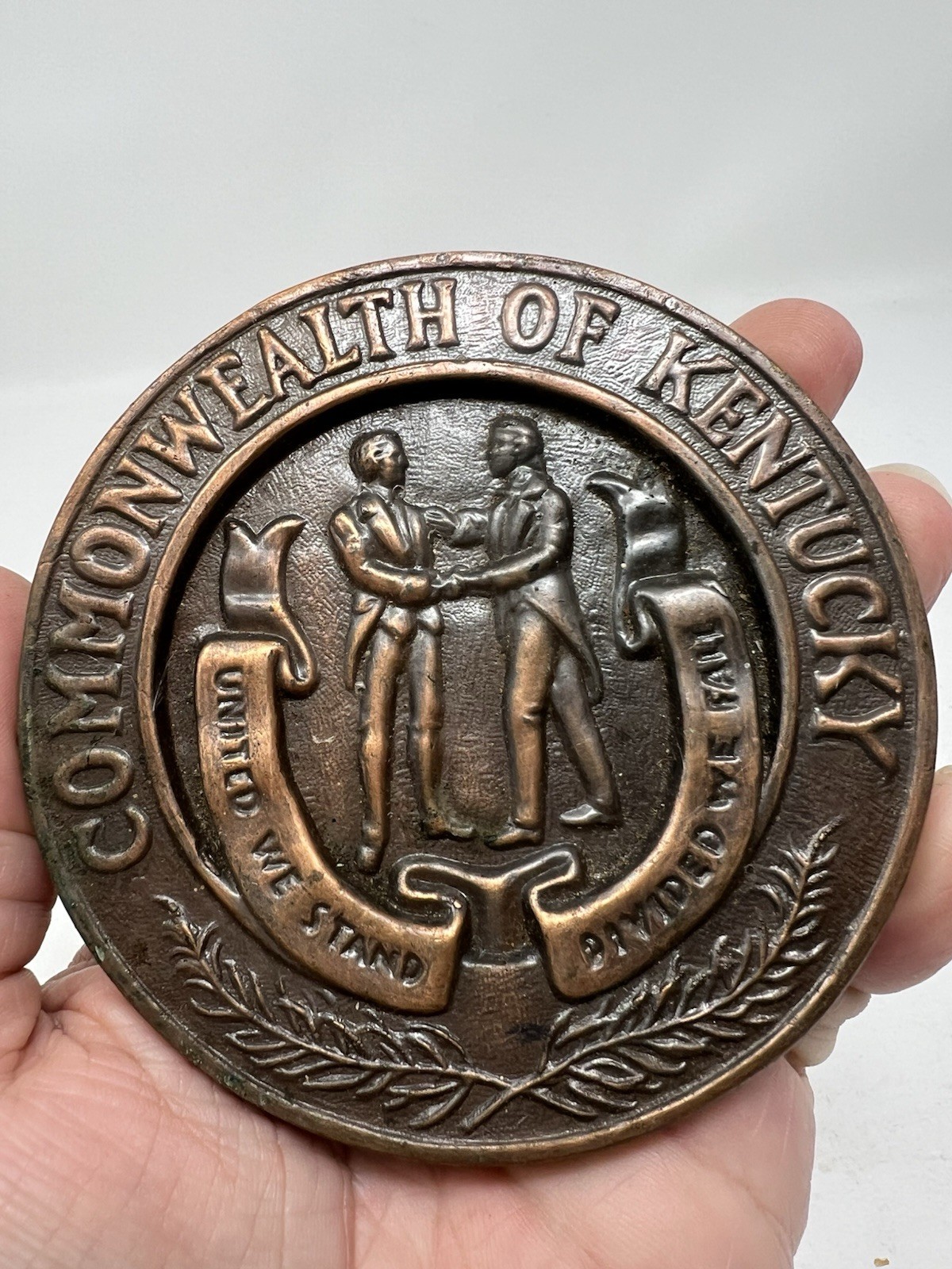 Rare 1900s KENTUCKY STATE SEAL CAST COPPER BRONZE PLAQUE MEDALLION PAPERWEIGHT