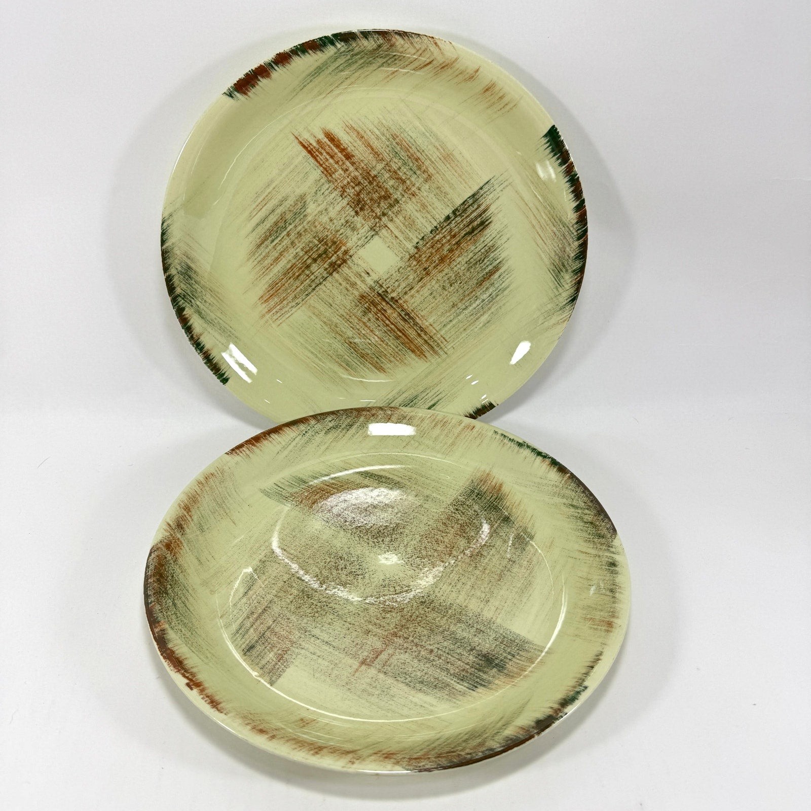 Vintage Dinner Plate Vernon Ware Raffia Green Brown Mid Century MCM Dinnerware