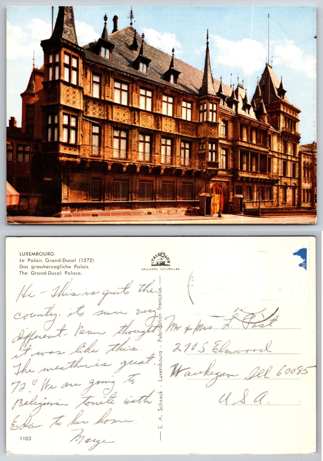 Continental The Grand Ducal Palace Luxembourg Postcard