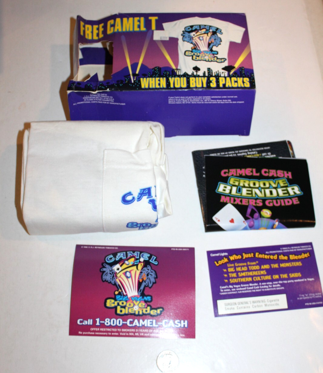 New 1996 Joe Camel Cigarettes VTG Big Vegas Groove Blender XL T-Shirt NOS 1990s New 1996 Joe Camel Cigarettes VTG Big Vegas Groove Blender XL T-Shirt NOS 1990s