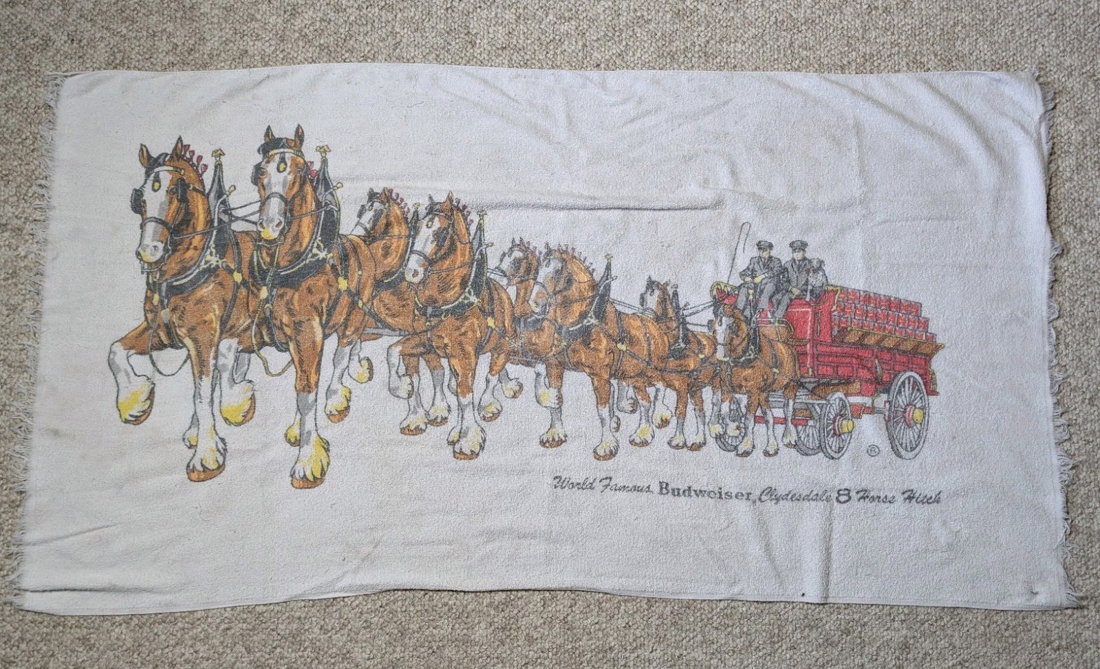 Vintage Budweiser Clydesdale Horses Wagon Terry Cloth Towel Large 58X30 Inches