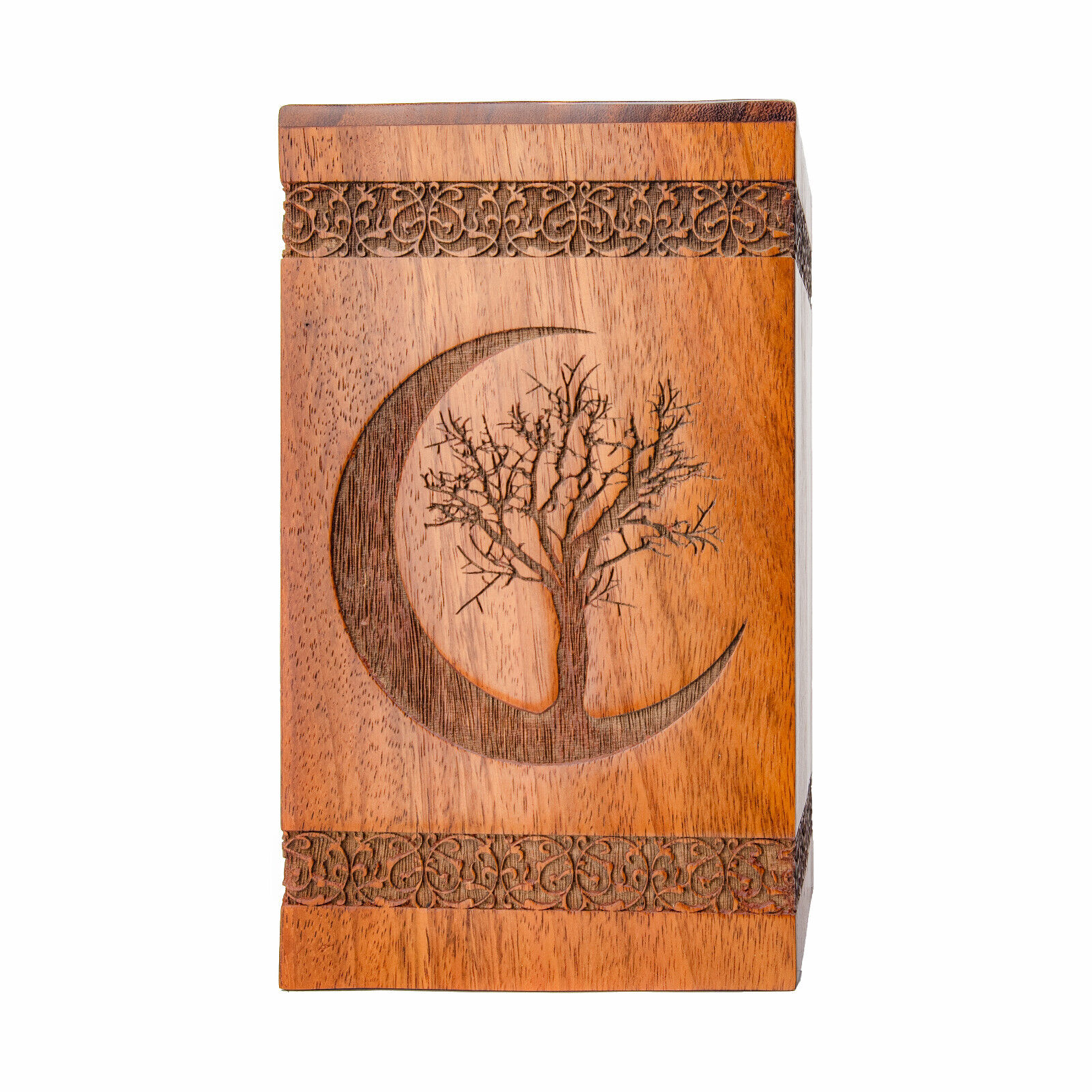 Displayex India Engraved Tree of Life Wooden Urns for Human Ashes Adult Male