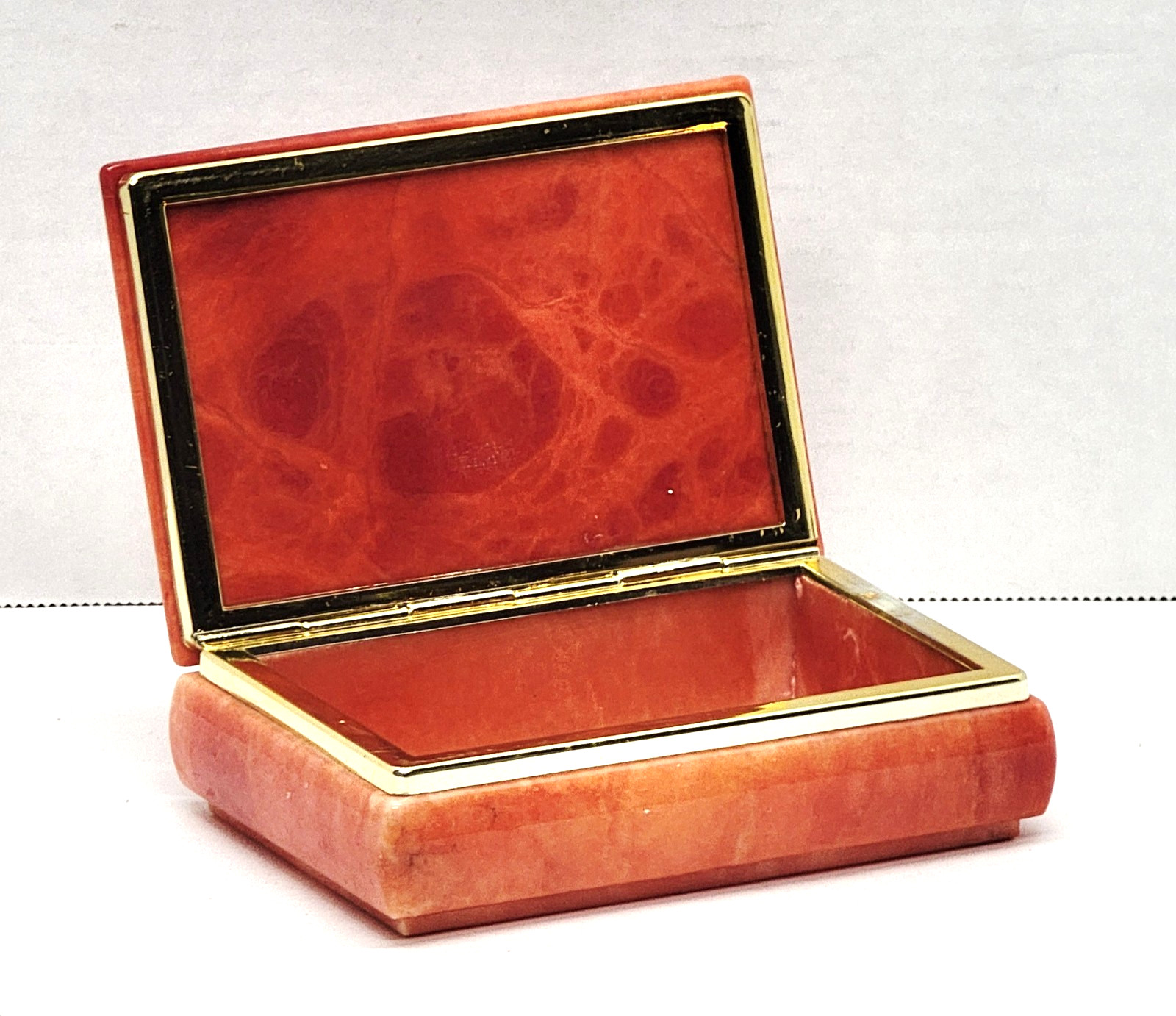 Vintage Mid Century Modern ~ Orange Alabaster Trinket / Dresser Box - Italy MCM