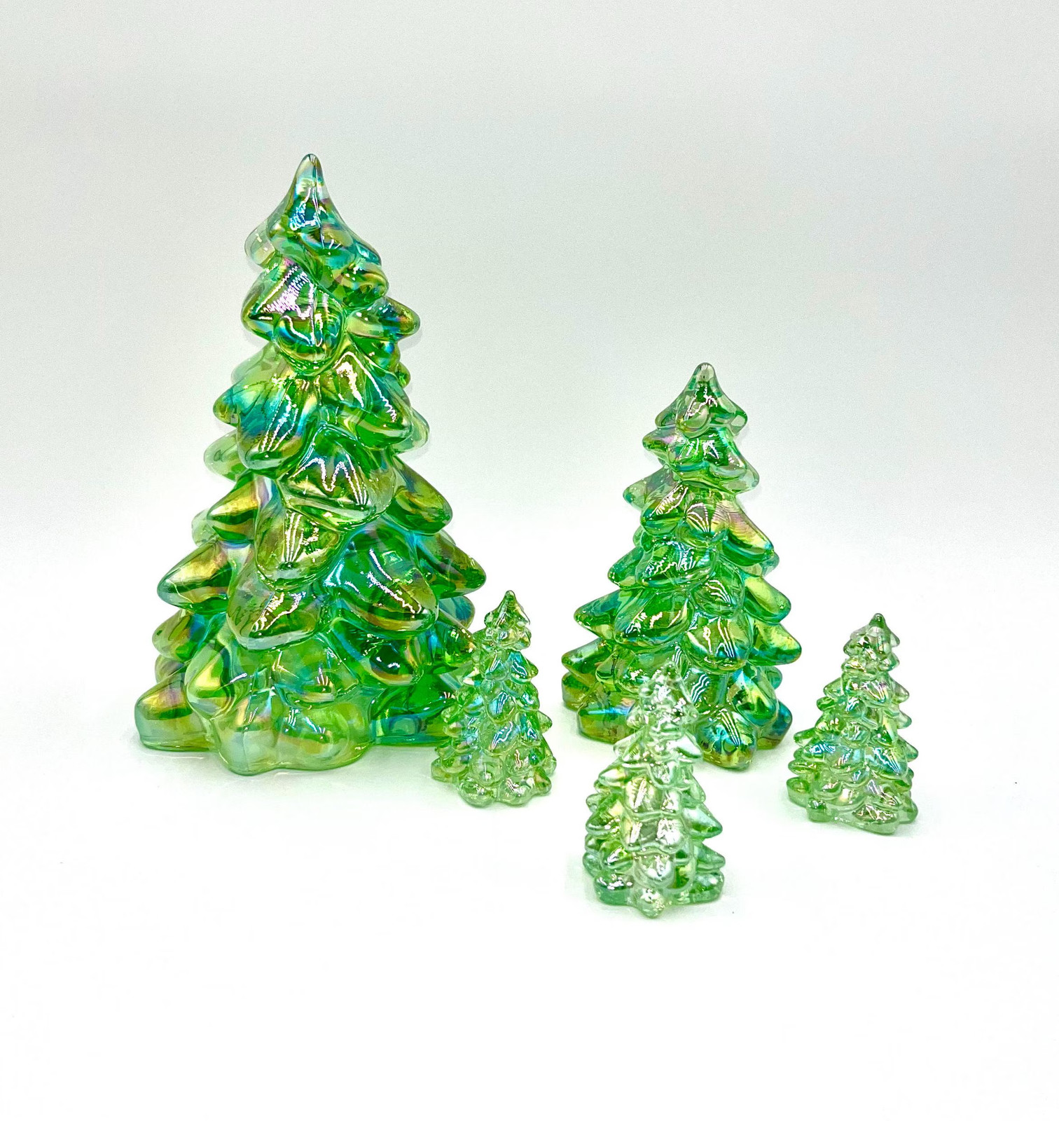 Mosser Glass Trees Green Apple Carnival Set of 5 Trees
