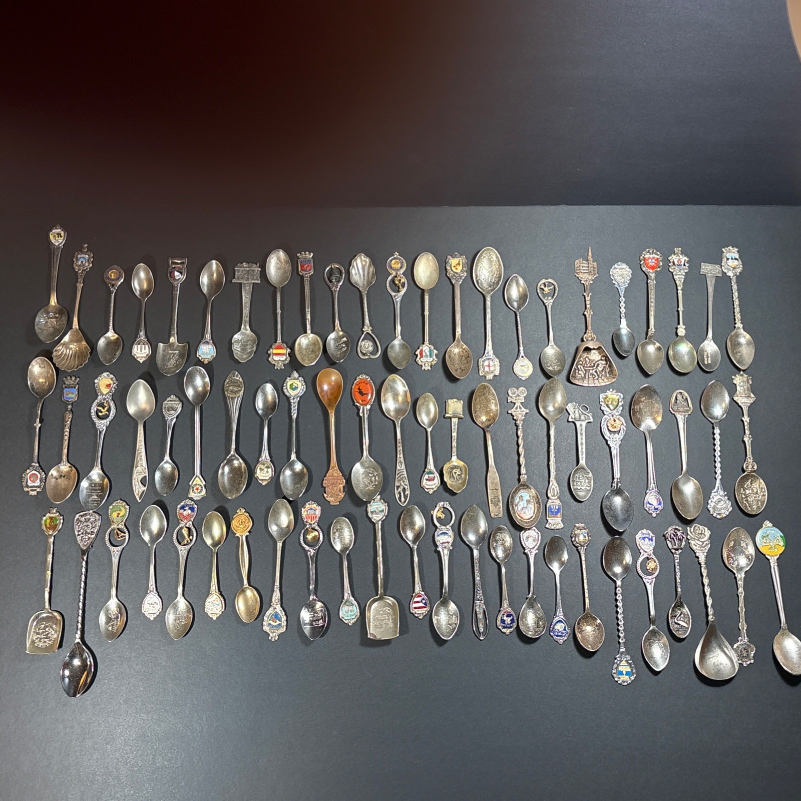 Large Lot of 70 Vintage Souvenir Collector Spoons States Countries Figural