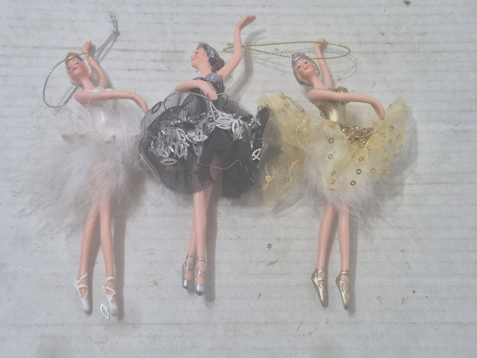 Lot of 3 Ballerina Christmas Ornaments Hanging Ballet Dancers Figurine Princess