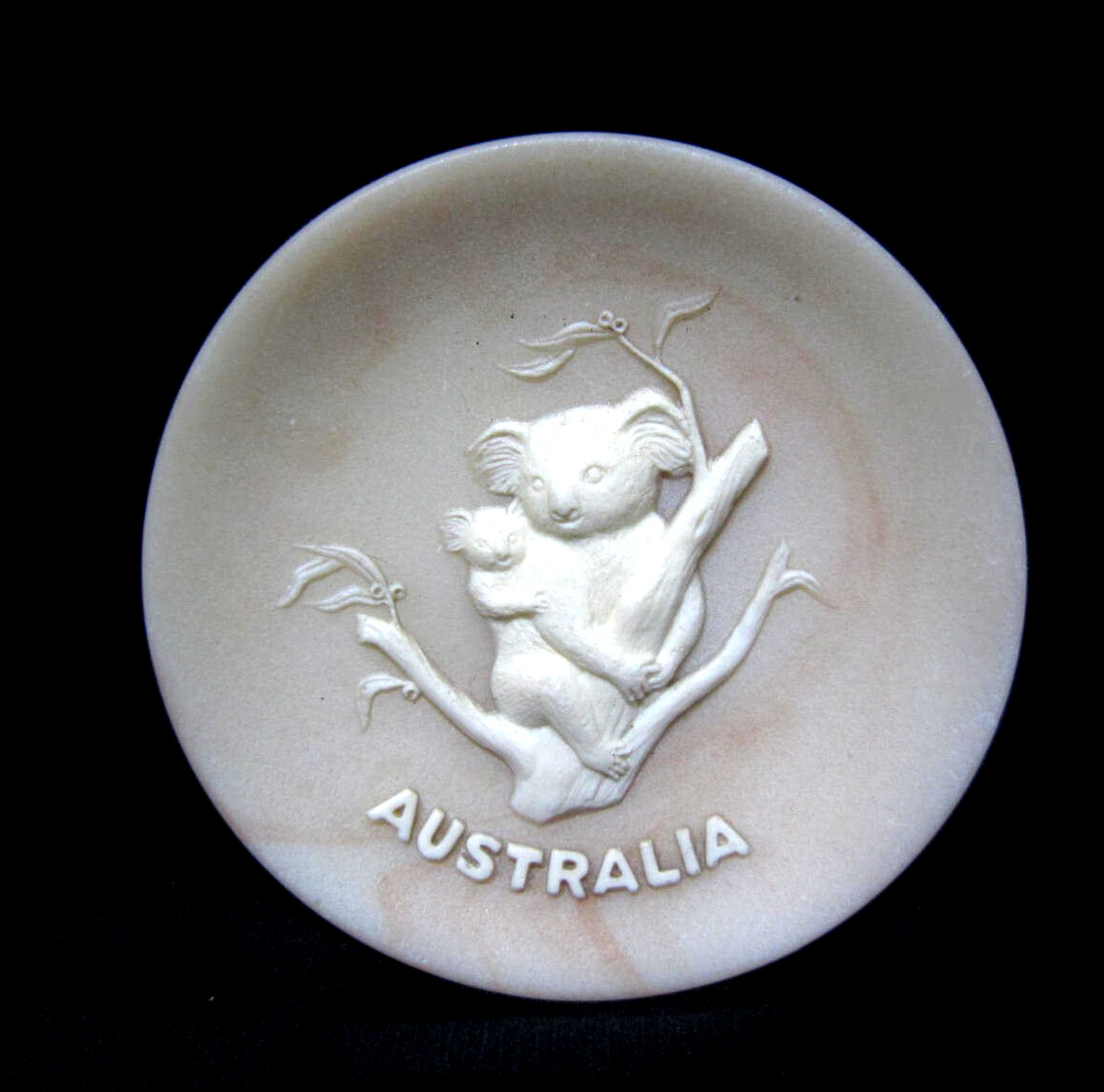 Koala Bear Australia Marle Stone Relief Carving Handcrafted Trinket Dish Vintage