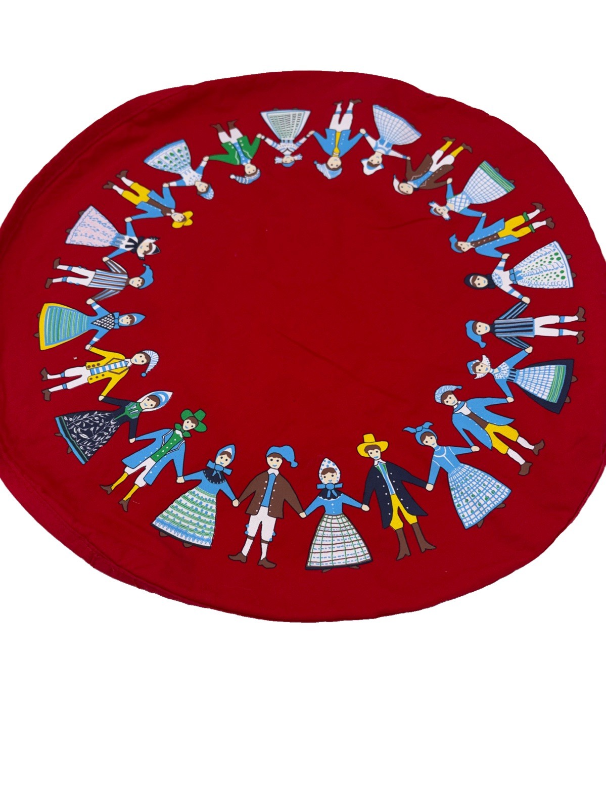 Vintage 60s Red Set of 4 Round Placemats Folk Art Cotton Denmark Vintage 60s Red Set of 4 Round Placemats Folk Art Cotton Denmark