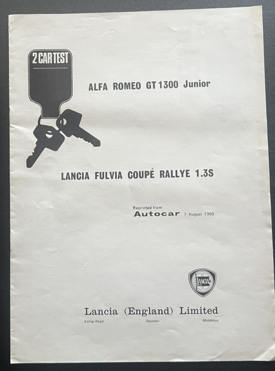 1969 Lancia Fulvia Coupe Rallye 1.3S Car  with Alfa Romeo Road Test Brochure
