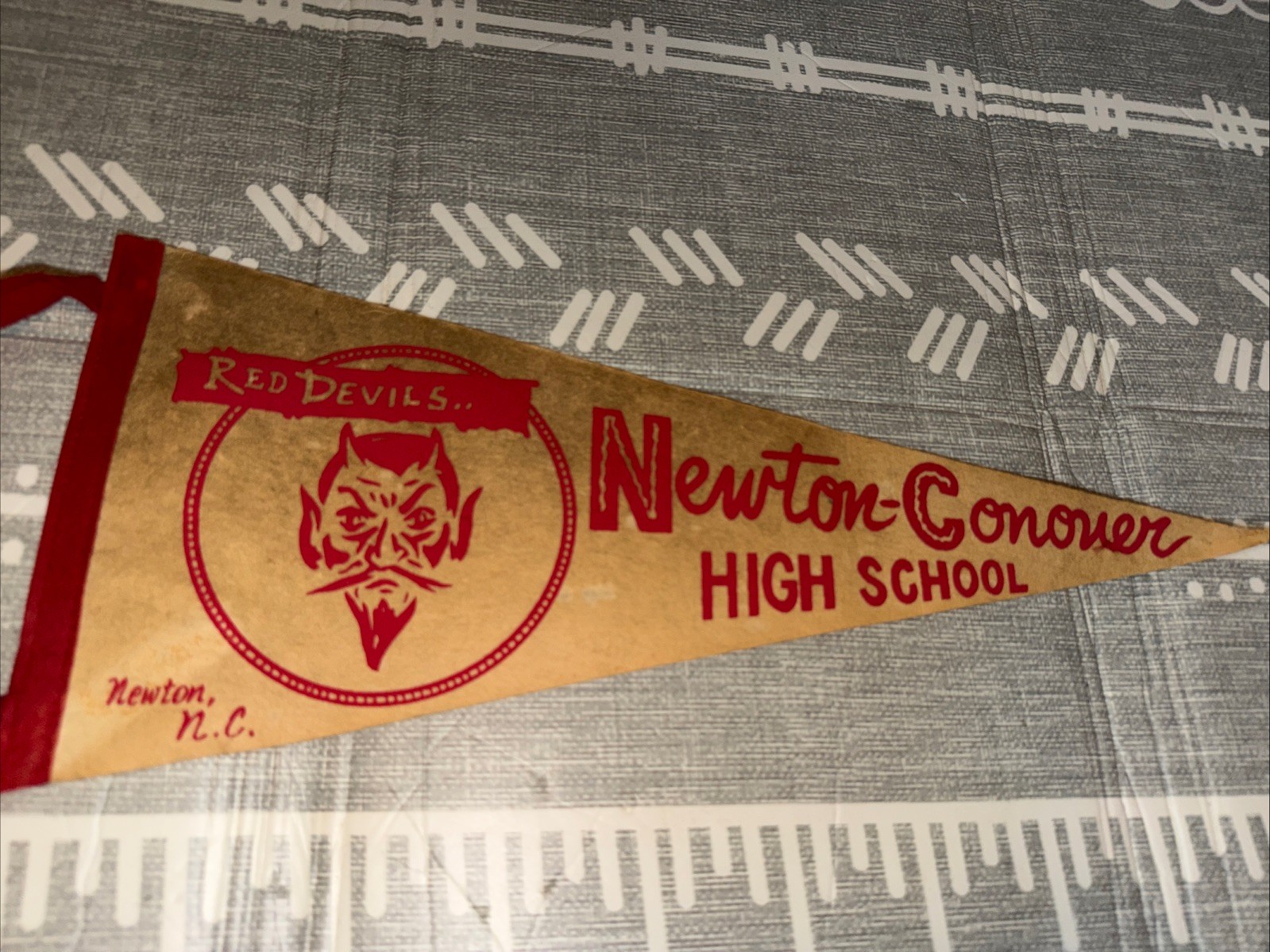 Vintage 1950s Newton Conover High School pennant Flag Red Devil 18x7 Vintage 1950s Newton Conover High School pennant Flag Red Devil 18x7